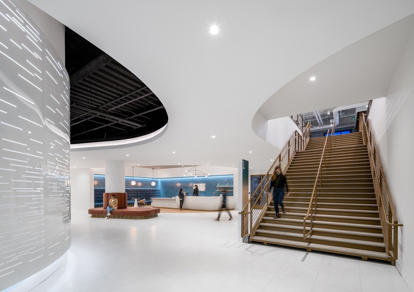 Uber: A white stair leading up from a lounge