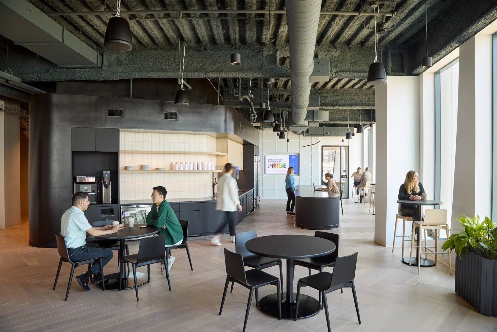 Visa: A café with round tables