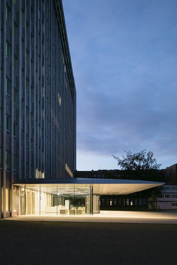 Volkswagen Group: Lit entrance at dusk