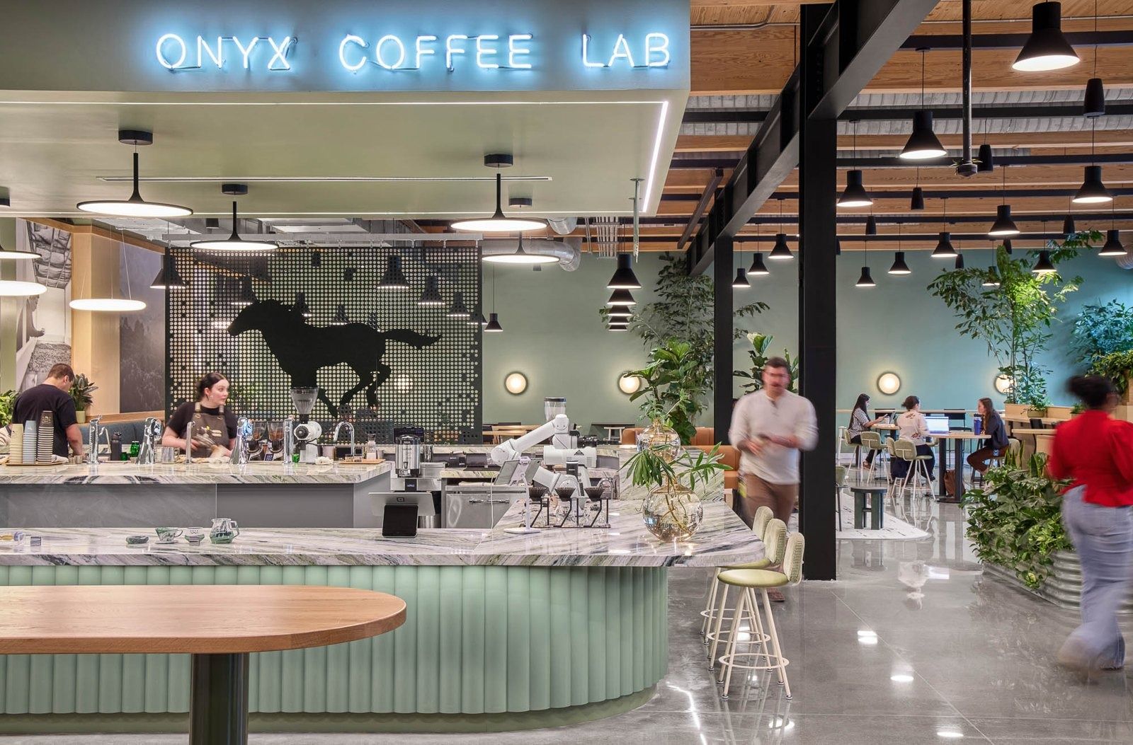 Walmart: A coffee lab with a horse mural
