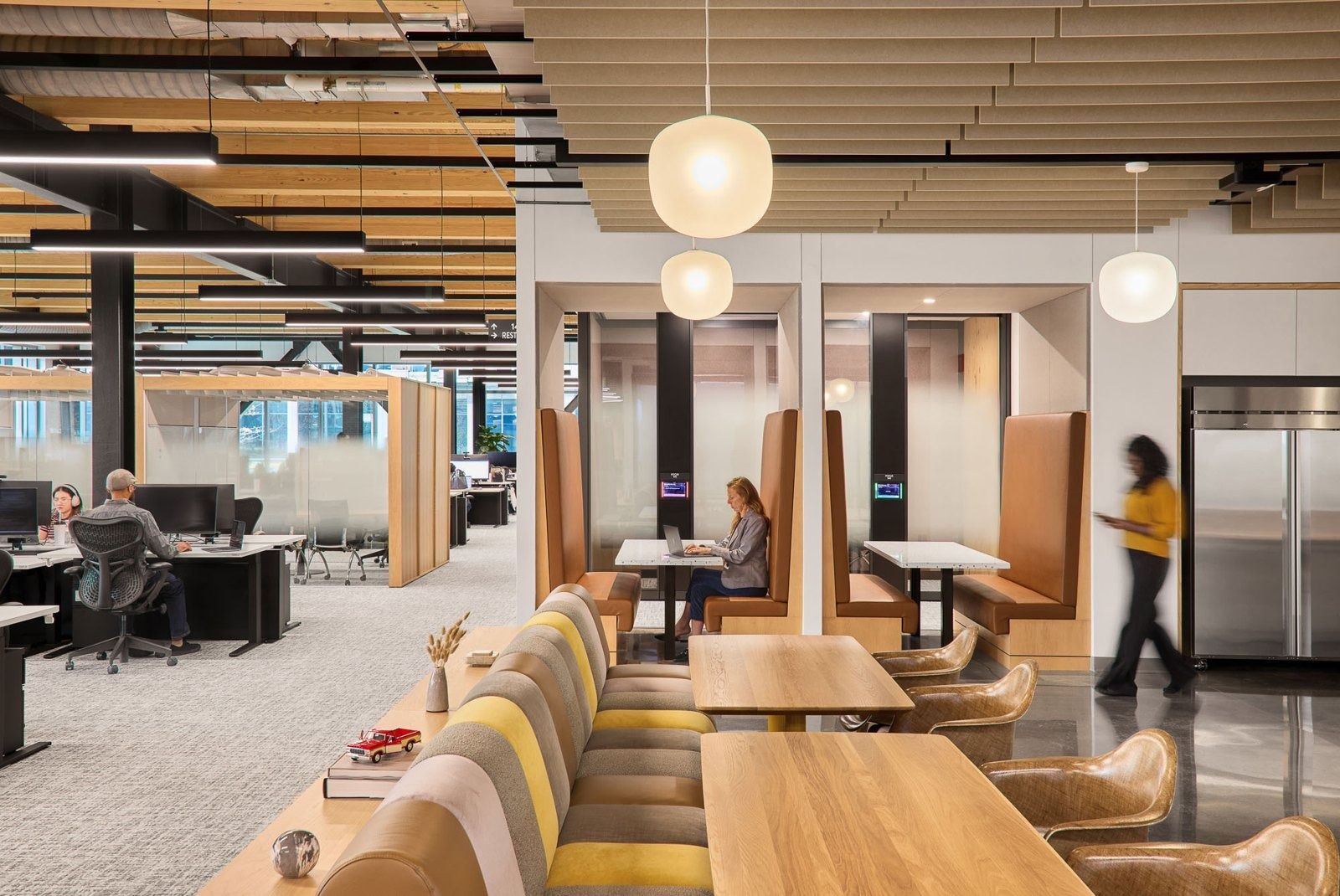 Walmart: Booths and dining tables under timber