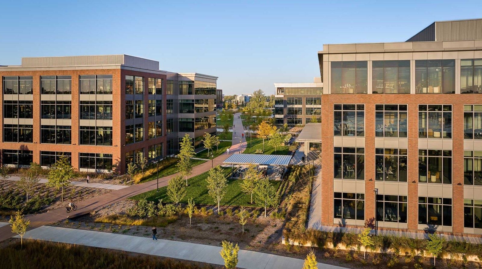 Walmart: Buildings around landscaped paths