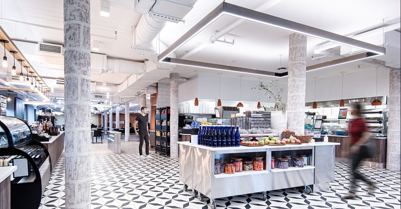 Warner Bros. Discovery: Bistro café with a black-and-white tiled floor