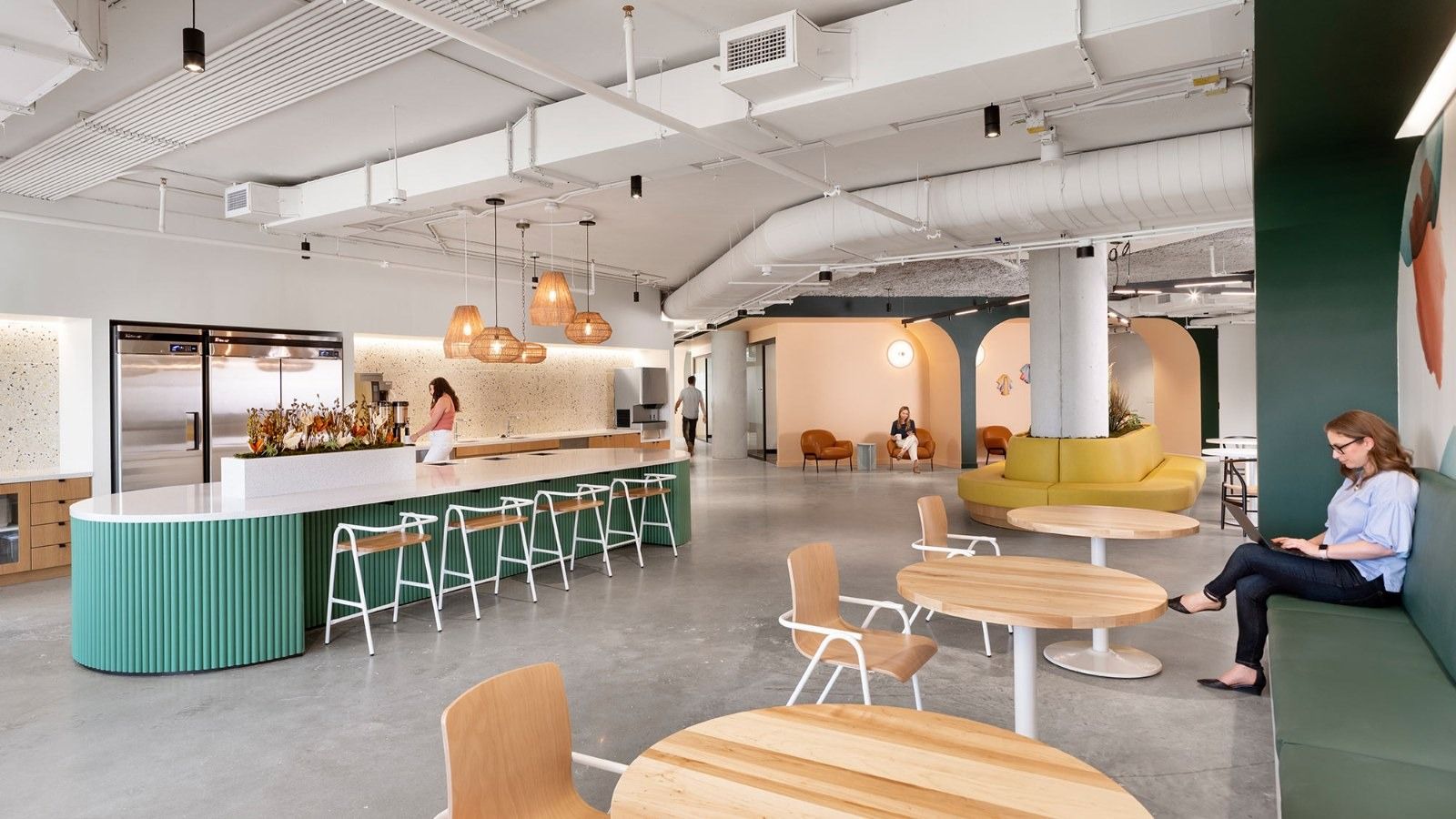 Whole Foods Market: A bright café with a long counter, stools and booths