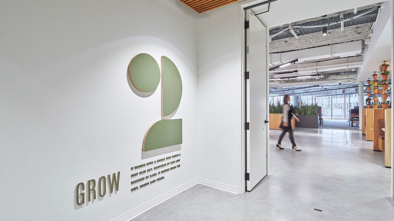 Whole Foods Market: A white wall with a green “2” and the word GROW