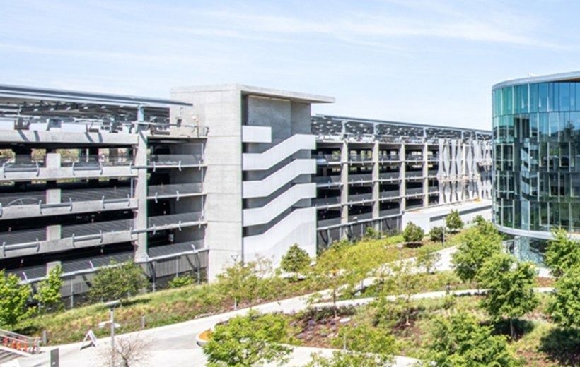 Workday: A planted path between the garage and offices