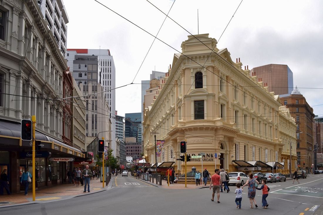 The cream Victorian bank building at the fork of two streets