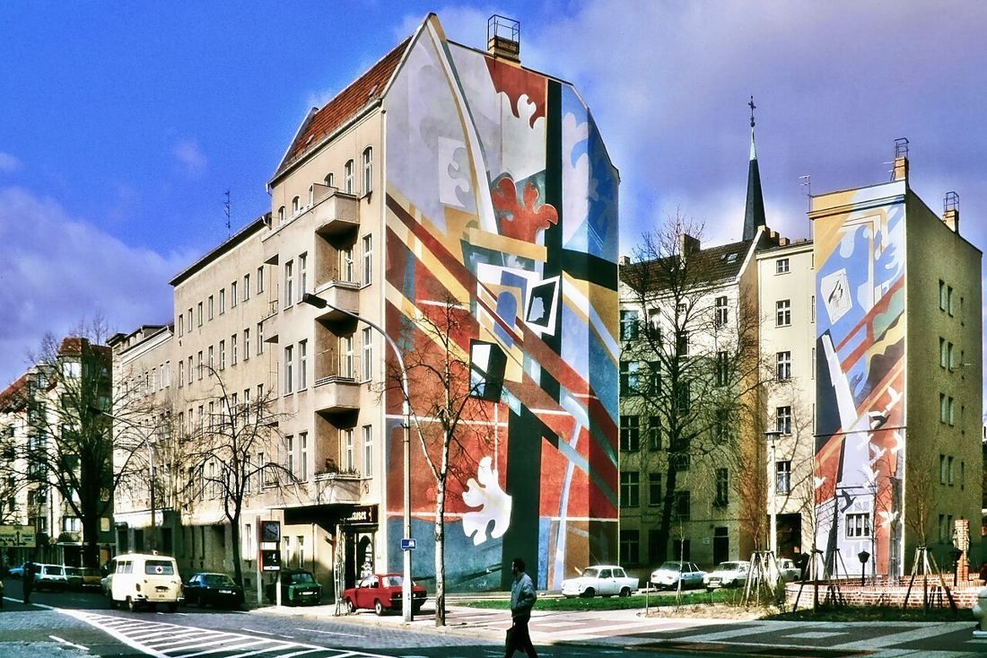 Torstraße corner with tenement buildings and a large painted gable wall