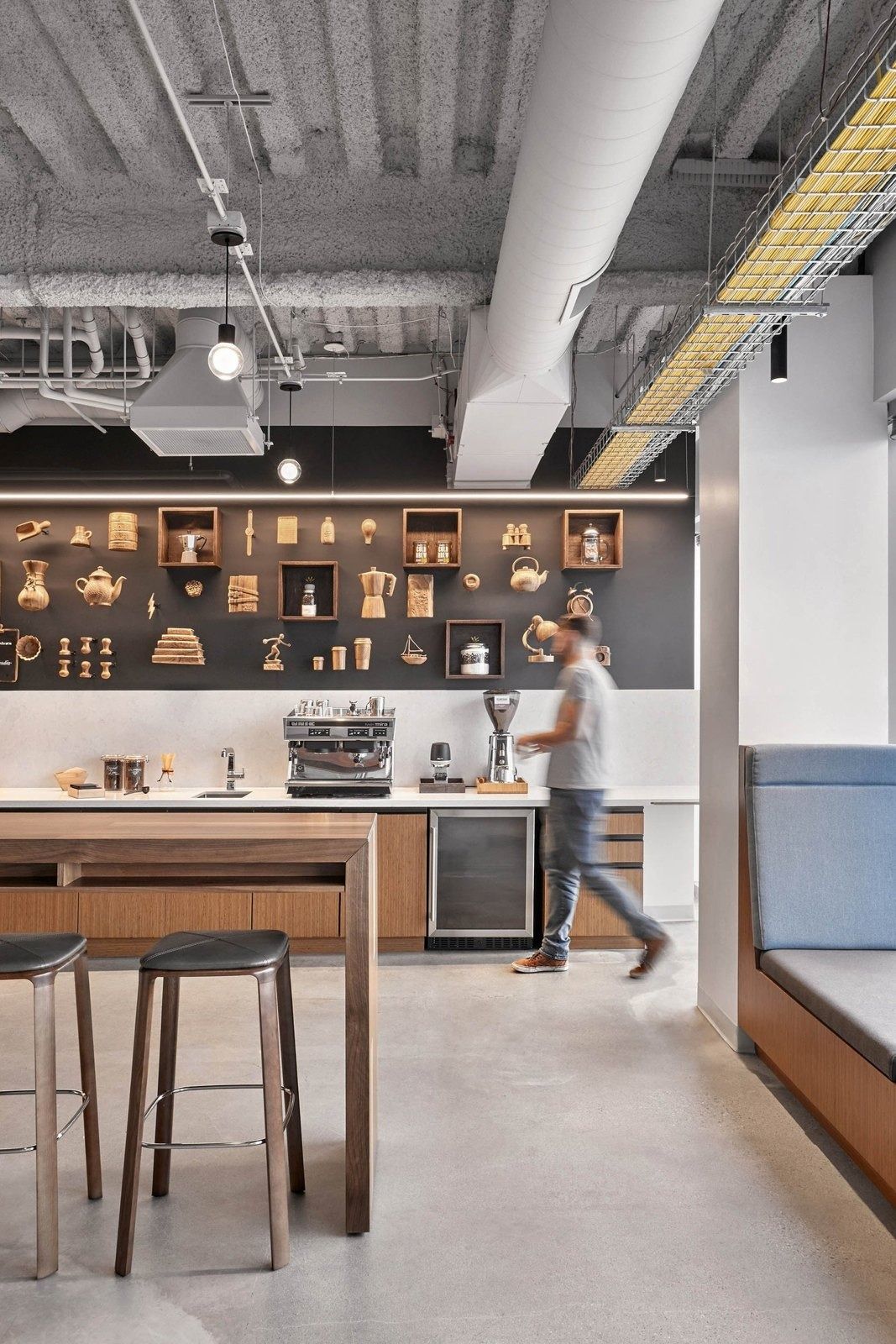 Zillow: Coffee bar with shelving and stools